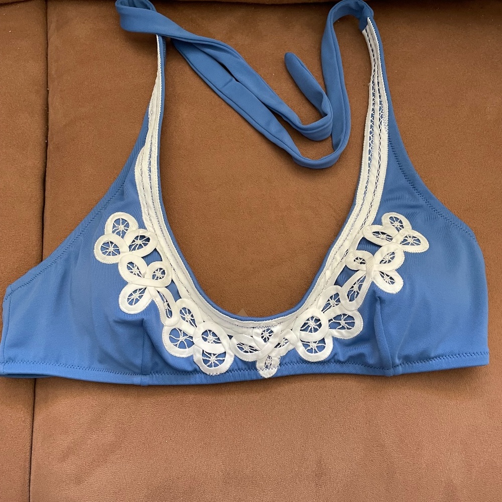 Victoria's Secret Royal Blue & White Bikini Top~Size Large